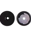 Top view of two Sorbothane mounts, 2 inch diameter, 70 Duro, showing center holes and surface details.