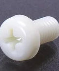 SPA-4-40-3/4-P Plastic Screw - Cross Recessed Pan Head Machine Screw - RENY - Inch Thread in white plastic material.