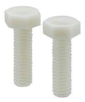 SPA-M10-30-H-NBK Plastic Screw - Hex Head Screws - RENY Japan Made, two white hex head screws, side view.