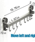 Wall Mounted Utensil Hook Rack with 8 Hooks, No Drill Installation, Space Gray Finish, shown with measurements and suction cups