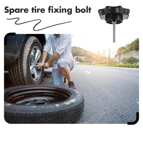 Spare Tire Bolt Replacement 3.77 Inch Wheel Mounting Screw Clamp Hardware Car Accessory shown being used by a person on the roadside.