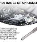 Pro Grade Heavy Duty Spark Plug Thread Repair Kit With M14 1.25 Inserts And M16 1.25 Tap for Cars Trucks Generators shown near engine