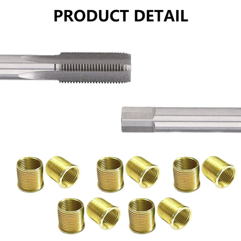 Pro Grade Heavy Duty Spark Plug Thread Repair Kit With M14 1.25 Inserts And M16 1.25 Tap for engines, showing inserts and tap tool.