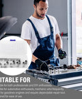 Mechanic using Spark Plug Thread Repair Kit for M10/M12 with ten inserts and one tap on automotive engine in workshop setting.