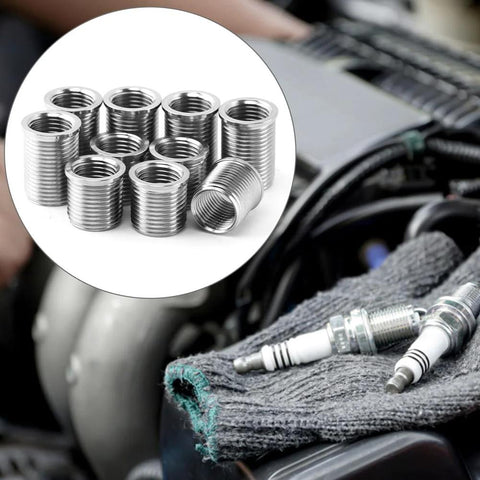Spark Plug Thread Repair Kit For Automotive Engines M10 By 1 Tap And M12 By 1 Tap Stainless steel rethread kit with inserts on engine