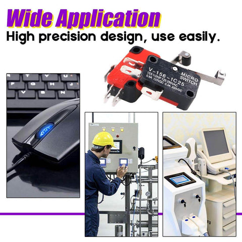 SPDT Lead Limit Switch With Long Roller Lever, Heavy Duty 15A 125/250VAC showcased with various industrial applications