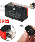 SPDT Lead Limit Switch With Long Roller Lever, Heavy Duty 15A 125/250VAC, V-156-1C25, shown in hand for scale, silver base