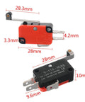 SPDT Lead Limit Switch With Long Roller Lever, Heavy Duty 15A 125/250VAC, Silver and Black Design, Industrial Use