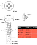 Dimensions and specifications of an #8 size self tapping screw from the 552 Pcs Self Tapping Screws Assortment Set.