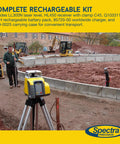 Spectra Precision LL300N-4 Self-Leveling Rotary Laser Kit on jobsite with concrete foundation, HL450 receiver visible