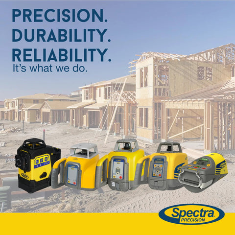 Spectra Precision LL300N-4 Self-Leveling Rotary Laser Kit displayed with construction site in background