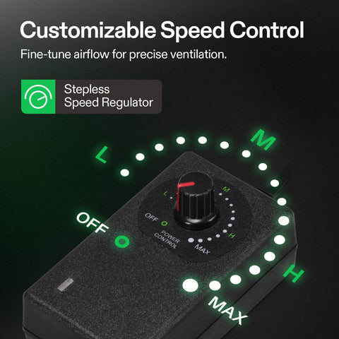 Close-up of speed controller for 4 Inch Inline Exhaust Fan With Speed Controller Delivers 130 CFM Of Pro Grade High Performance Ventilation