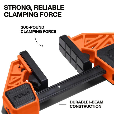 Close-up of Speed Klamp 6 Inch Bar Clamp from Klein Tools with 300 pound clamping force, showing I-beam construction.