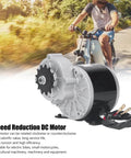 Speed Reduction DC Motor with cyclist background, used in agricultural and industrial systems for smooth power transmission.