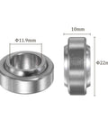 Spherical Plain Bearing 11.8 By 22 By 10 Mm Self Lubricated Chrome Steel Two Pack dimensions shown front and side view