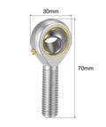 POS12 Spherical Rod End Bearing 12mm Bore With Self-Lubricated Joint M12x1.75 Left Hand Male Thread Connector front view with measurements