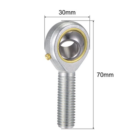 POS12 Spherical Rod End Bearing 12mm Bore With Self-Lubricated Joint M12x1.75 Left Hand Male Thread Connector front view with measurements