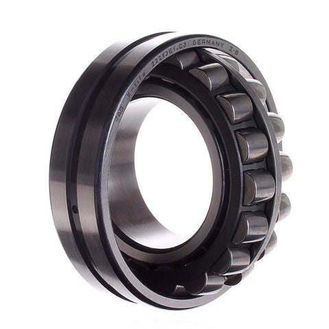 Spherical Roller Bearing Double Row 65mm Bore 22213 E1 C3 for heavy radial loads and axial misalignment, shown in close-up view.