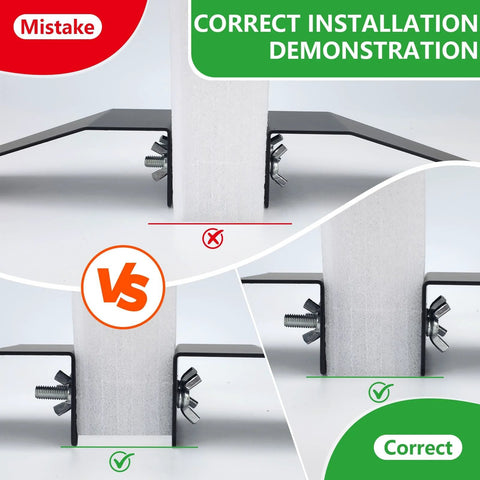Comparison of correct and incorrect installation of the 16 Piece Spider Feet Board Sign Holder Base Set for adjustable floor mount.