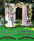 16 Piece Spider Feet Board Sign Holder Base Set for adjustable floor mount in use at outdoor event with floral decorations