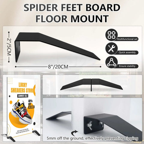 16 Piece Spider Feet Board Sign Holder Base Set for Adjustable Floor Mount Foam Board Displays shown with dimensions