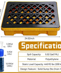 Spill Containment Pallet For One Drum 5 Gallon, Anti Slip Plastic Tray with 24 Inch Square Footprint, Chemical Resistant