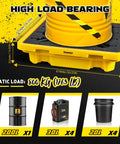 Spill Containment Pallet With Drain Outlet For 200L Drum, Heavy Duty Tray Platform, shown with dimensions and load capacity details.