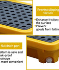 Two Drum Spill Containment Pallet with Drain Outlet showing non-slip texture and nut drain port.