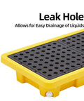 Close-up of Spill Containment Pallet Set For Two Drums With Drain Outlet, Heavy Duty Plastic Platform, showing leakproof tray section.