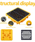 Heavy Duty Spill Containment Pallet With Drain For Industrial And Outdoor Use 26.4 By 26.4 By 6 Inches Anti Slip Leakproof Detachable Plastic Tray 43L Capacity Holds 200L Buckets Cjgyz, showing structural features and components.