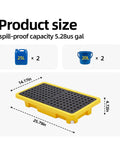 Spill Containment Pallet Set For Two Drums With Drain Outlet, Heavy Duty Plastic Platform That Holds Up To 2000 Lbs, 26x14.7x4.7 in.