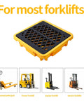 Heavy Duty Spill Containment Pallet With Drain For Industrial And Outdoor Use 26.4 By 26.4 By 6 Inches Anti Slip Leakproof Detachable Plastic Tray 43L Capacity Holds 200L Buckets Cjgyz shown with forklift compatibility