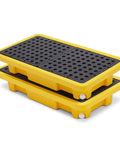 Spill Containment Pallet Set For Two Drums With Drain Outlet, Heavy Duty Plastic Platform That Holds Up To 2000 Lbs, Leakproof
