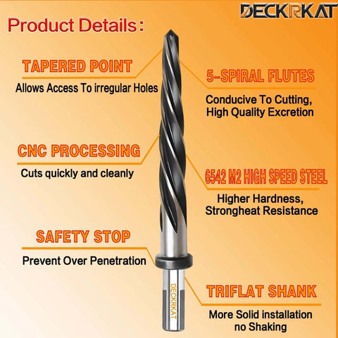 Five Eighth Inch HSS Reamer Drill Bit For Metal And Wood Taper Reamer For Precise Hole Alignment And Enlargement, five spiral flutes, non-slip half-inch shank