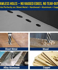 Five Piece Chucking Reamer Set In High Speed Steel For Metal Wood And Plastic With Spiral Flute Delivers Smooth Precise Hole Enlargement Without Chatter Or Burrs Ideal For Bridge Work And Diy Projects Enlarge Holes From Three Eighths To One Inch used on various materials