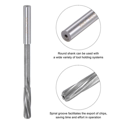 Chucking Reamers Set For Lathe And Milling Machines By Uxcell, 6mm 8mm 10mm 12mm H7 High Speed Steel Spiral Flute Reamer, round shank.