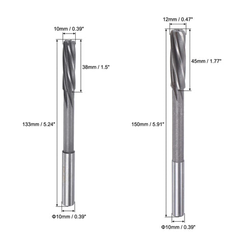 Chucking Reamers Set For Lathe And Milling Machines By Uxcell, showing 10mm and 12mm H7 high speed steel spiral flute reamers.