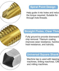 Close-up views of 7pcs Spiral Point Tap Set M2 M2.5 M3 M3.5 M4 M5 M6 Metric Thread Screw Taps, Titanium Coated High Speed Steel 6542.