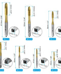 7pcs Spiral Point Tap Set M2 M2.5 M3 M3.5 M4 M5 M6 Metric Thread Screw Taps, Titanium Coated High Speed Steel 6542 Machine Tapping Threading Repair Tool