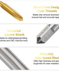 uxcell 6pcs 1/4-20 UNC B2 Spiral Point Thread Tap features spiral point, square shank, and 6542 high-speed steel construction