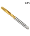 ✝️ uxcell 6pcs 1/4-20 UNC B2 Spiral Point Thread Tap, titanium coated, high-speed steel machine tapping bit, single tap front view