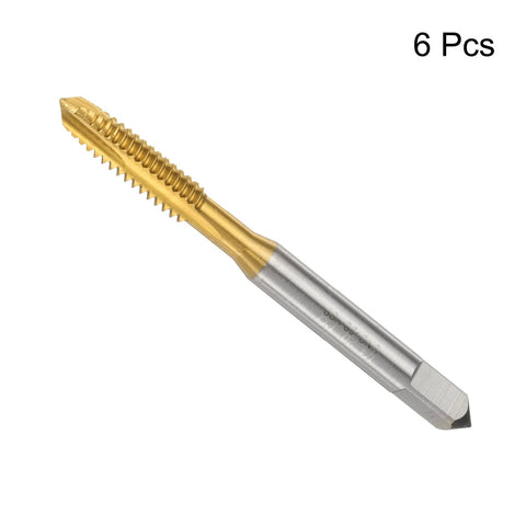 ✝️ uxcell 6pcs 1/4-20 UNC B2 Spiral Point Thread Tap, titanium coated, high-speed steel machine tapping bit, single tap front view