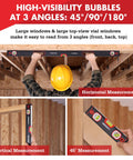 Three Piece Spirit Level Set With 9 Inch, 16 Inch, And 48 Inch Levels For Construction And Carpentry Built Tough For Pros Includes Bag Aluminum Body Machined Base Shockproof End Caps And High Visibility Fluorescent Bubbles For Fast Readings in use for horizontal, vertical, and 45-degree measurements.