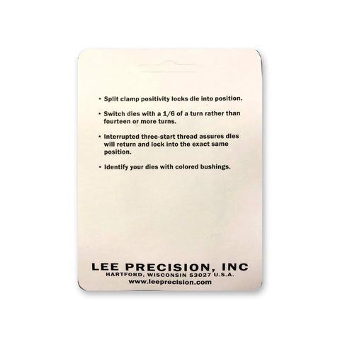 Instructions on Lee Precision package for Spline Drive Breech Lock Bushings 2 Pack for Easy Die Installation without lock rings