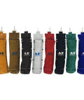Split Cowhide Leather Welding Rod Bag With Flame Resistant Electrode Pouch in assorted colors, side by side view