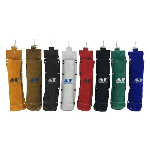Split Cowhide Leather Welding Rod Bag With Flame Resistant Electrode Pouch in assorted colors, side by side view