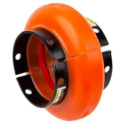 Omega 7300010 E3 Elastomeric Coupling Standard Element By Rexnord Split Half Design with visible bolt holes, torsionally soft material.