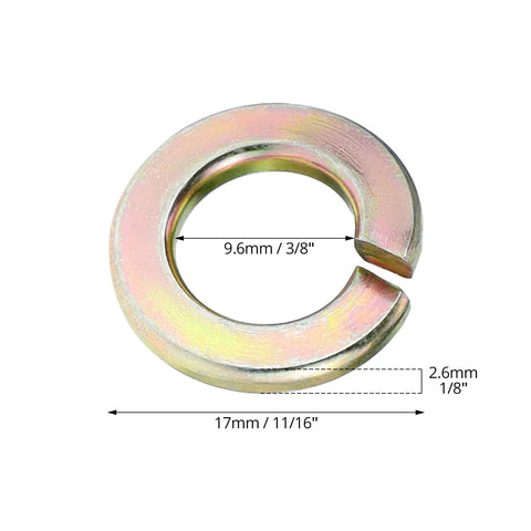 Split Lock Washer Grade Eight Thru Hardened Steel Yellow Zinc Plated with size measurements