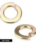 Split Lock Washer Grade Eight Thru Hardened Steel Yellow Zinc Plated 100 Pack - close-up of split design