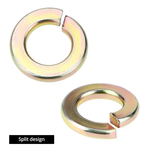 Split Lock Washer Grade Eight Thru Hardened Steel Yellow Zinc Plated 100 Pack - close-up of split design